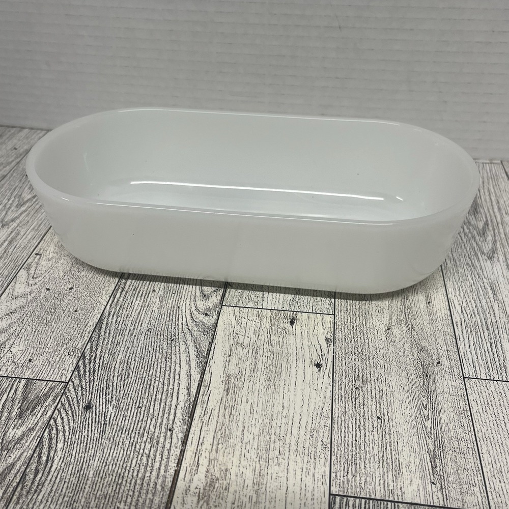 Vintage Fire King White Milk Glass Refrigerator Dish 17 Oval Deep Oblong Baker